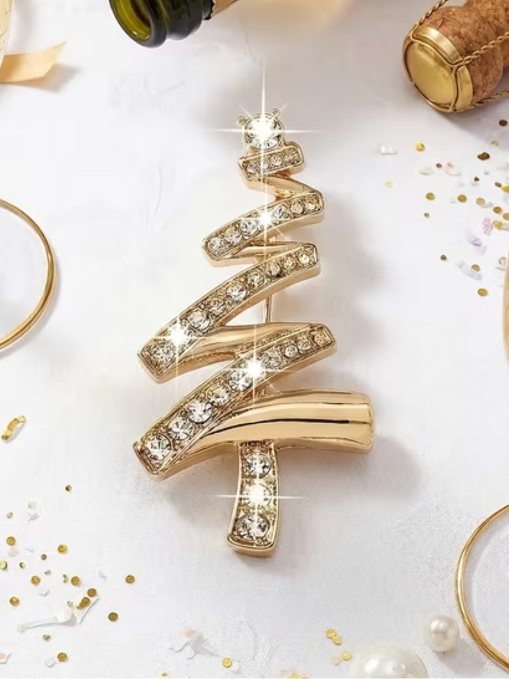 Gold Crystal Christmas Tree Brooch - Women Jewelry